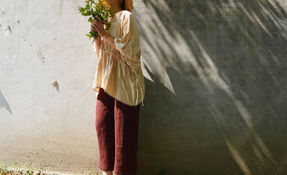 edoa Oversized Dupion Silk Top decored with Hand Embroidery Sashiko