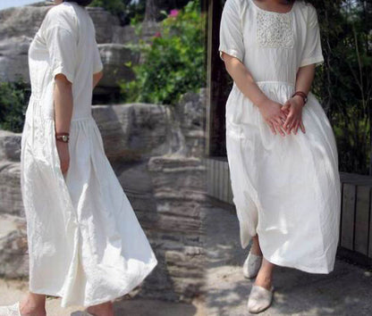 edoa Hand Crochet Maxi Linen Dress 