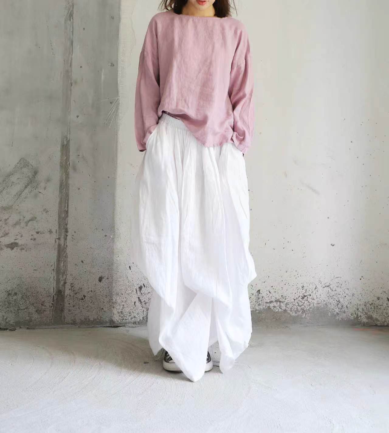 edoa Blooming Lotus Linen Maxi Skirts