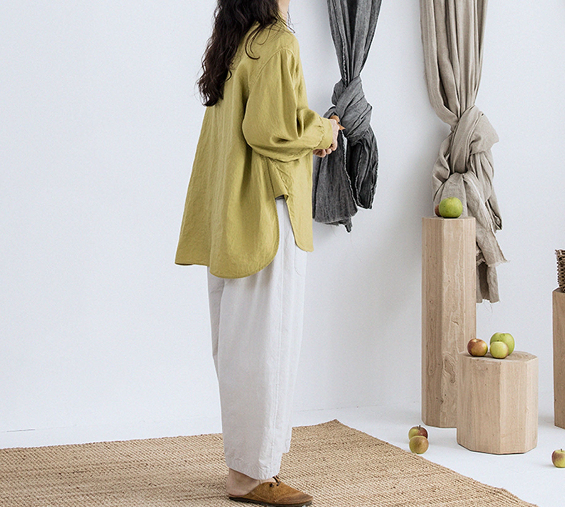 edoa High Count Prewashed Linen Multi-way Collar Shirt 