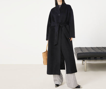 edoa Suri Alpaca V-neck Belted Wrap Maxi Coat 