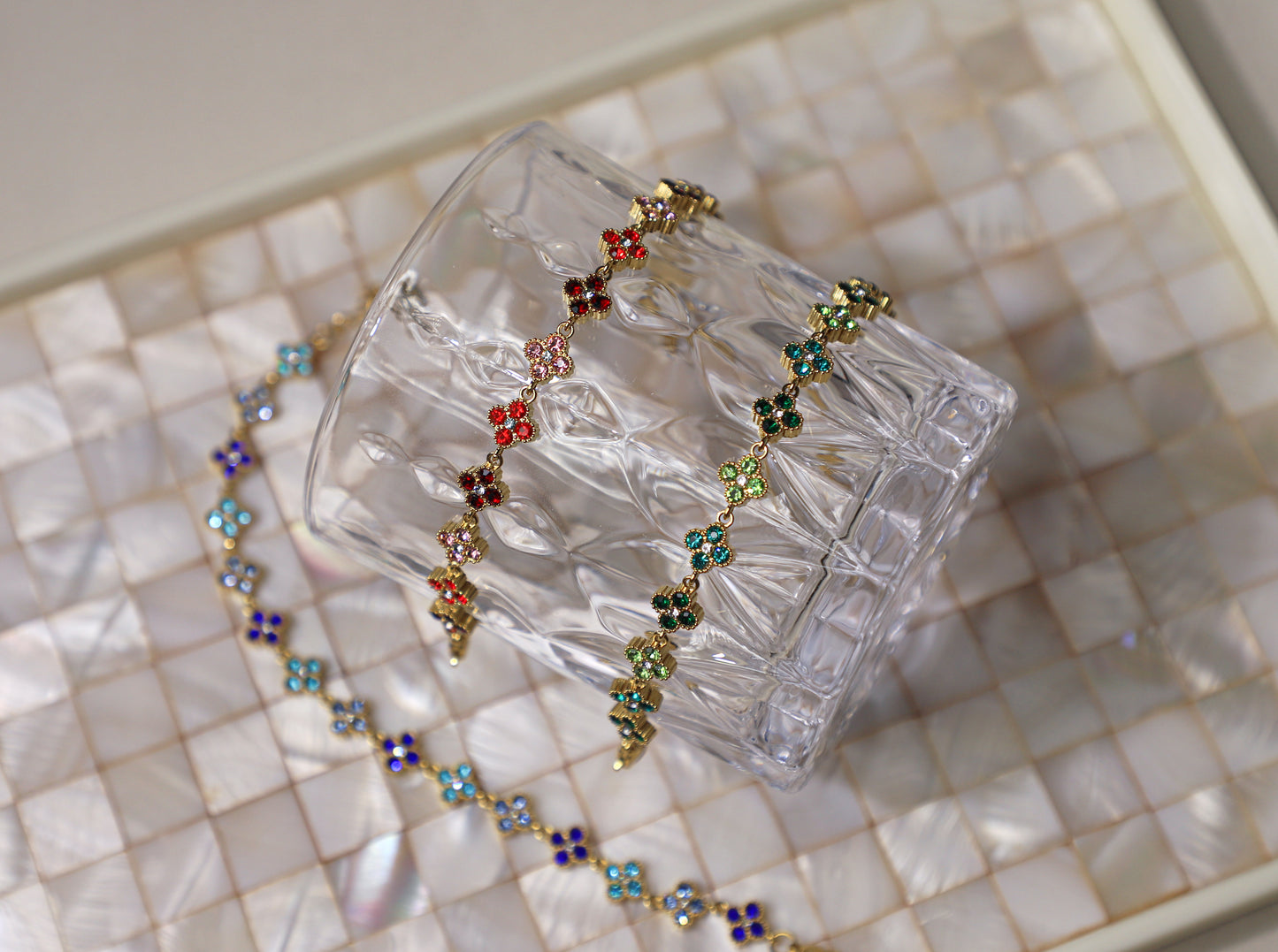 edoa French Chic Gemstone Vintage Clover Bracelet