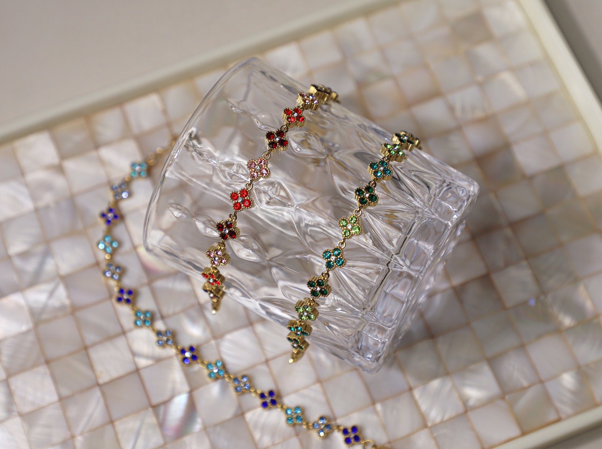 edoa French Chic Gemstone Vintage Clover Bracelet
