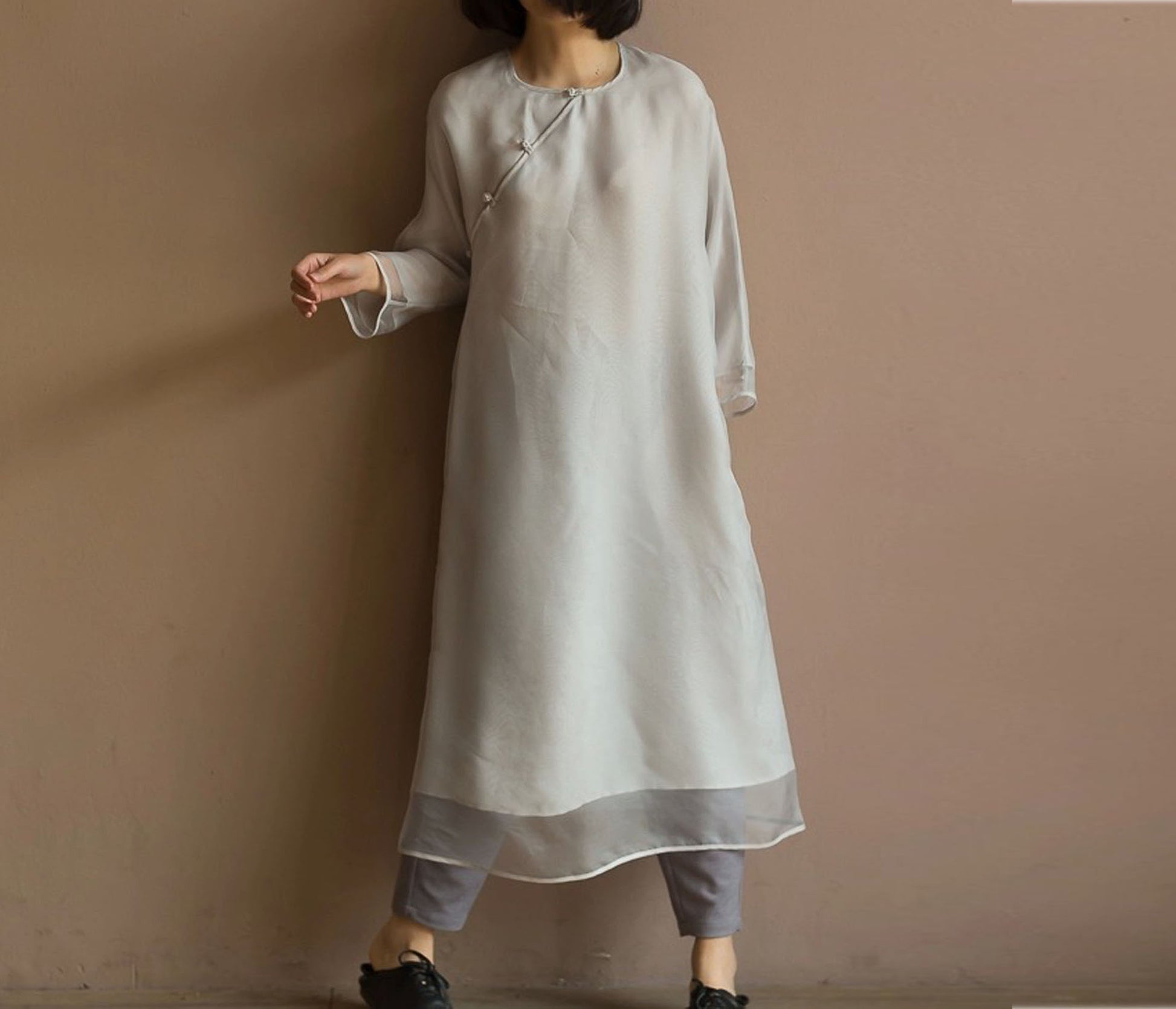 edoa Modified Silk Organza Cheongsam Dress