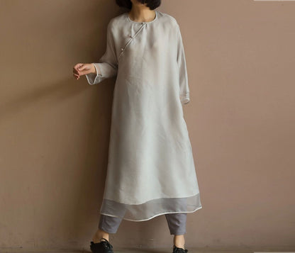 edoa Modified Silk Organza Cheongsam Dress