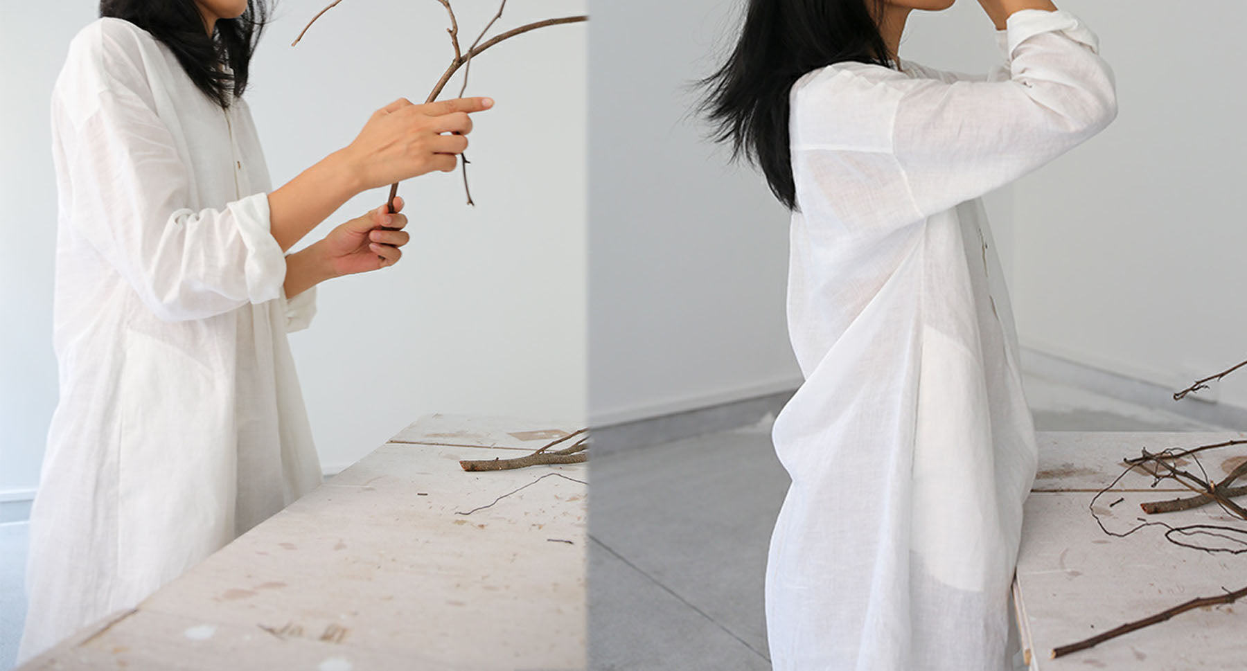 edoa Linen Stand Collar Tunic