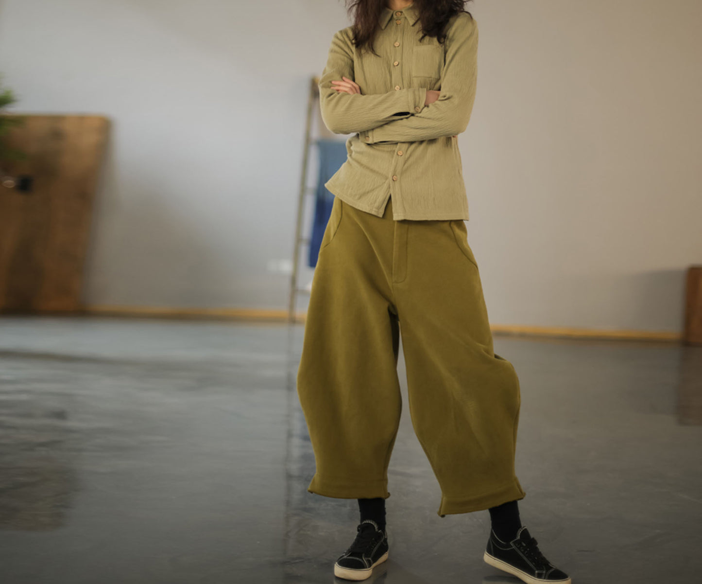 edoa Loose Unisex Cotton French Terry Cropped Pants