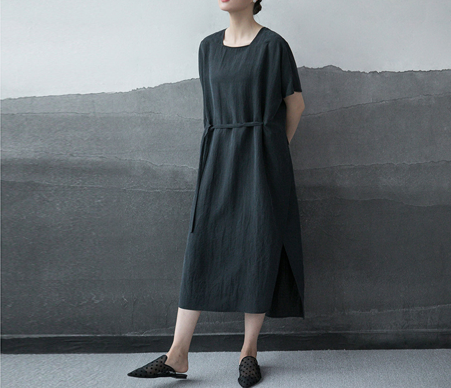 edoa Cracked Mud Silk Mock Two-piece Dress