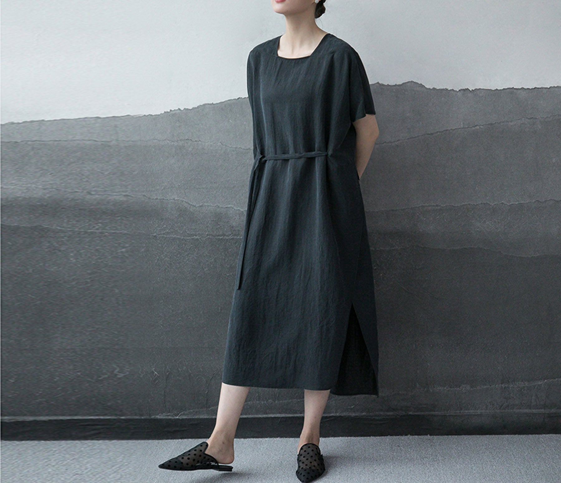 edoa Cracked Mud Silk Mock Two-piece Dress