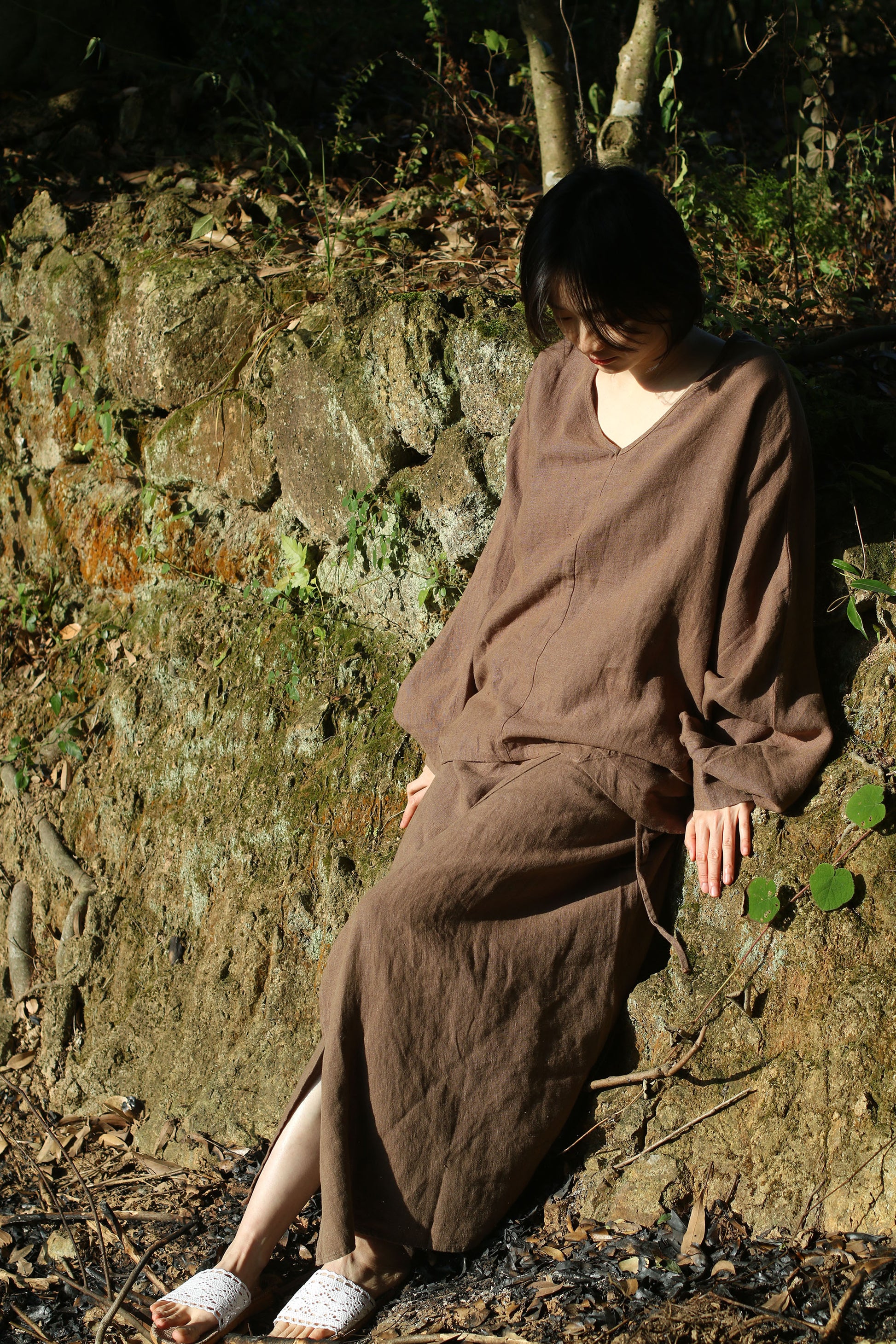 edoa Linen Adjustable A Line Wrap Skirt