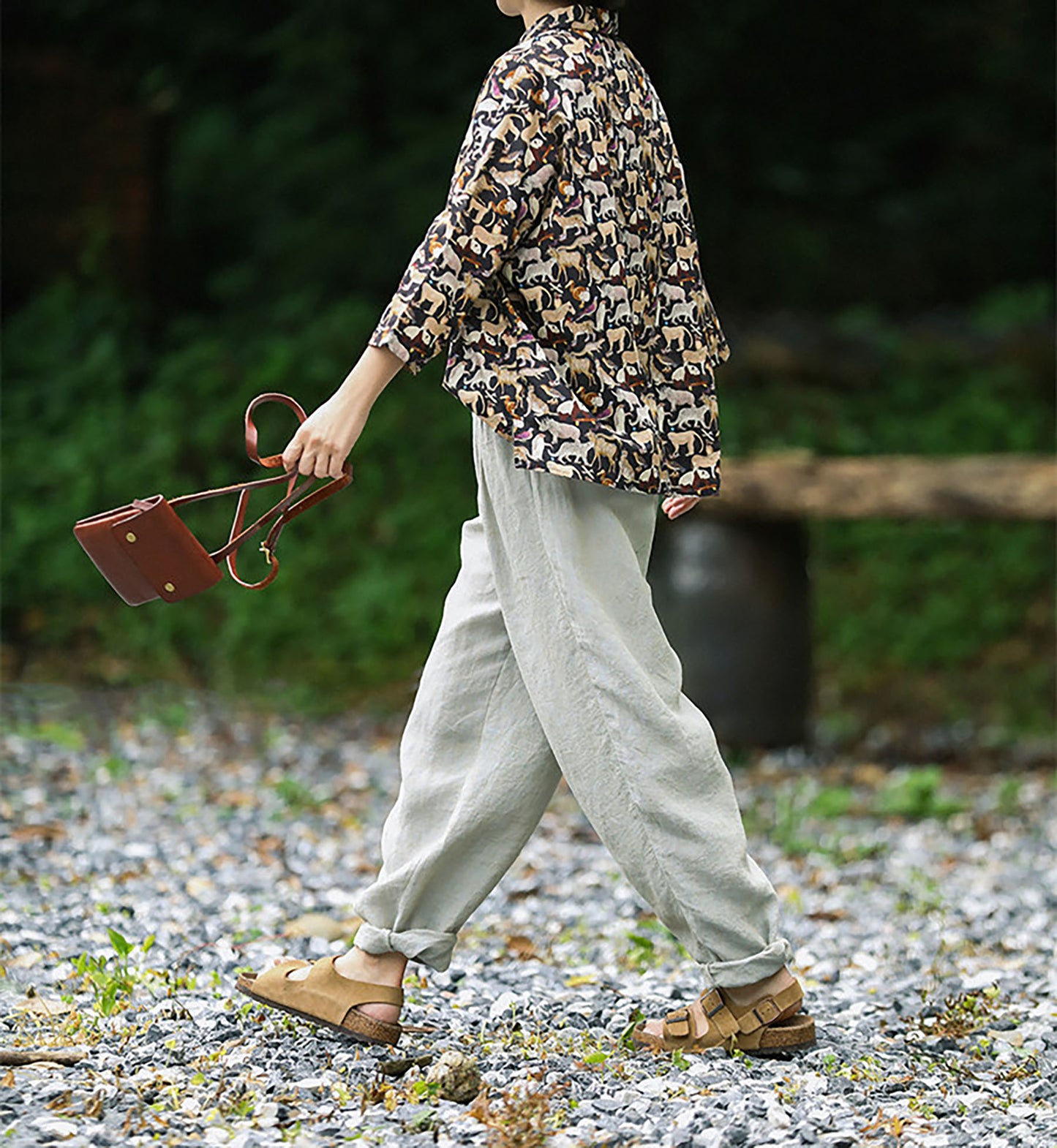 edoa Yarn Dyed French Linen Tapered Pants