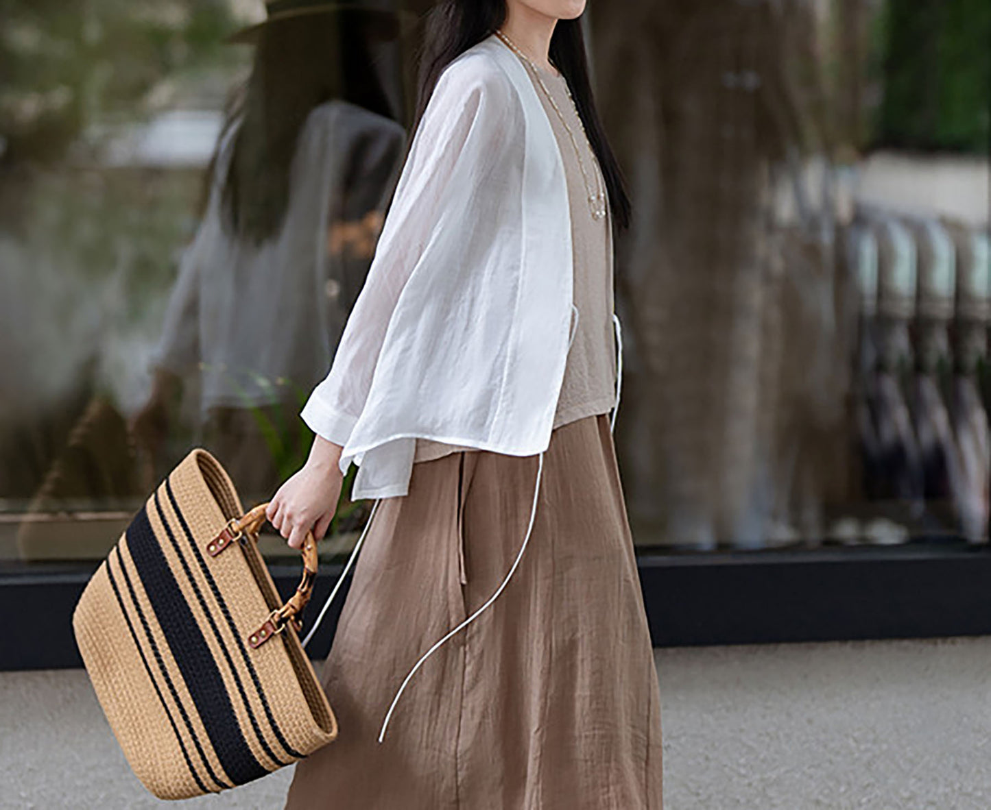 edoa White Gauzy Ramie Hanfu Jacket 