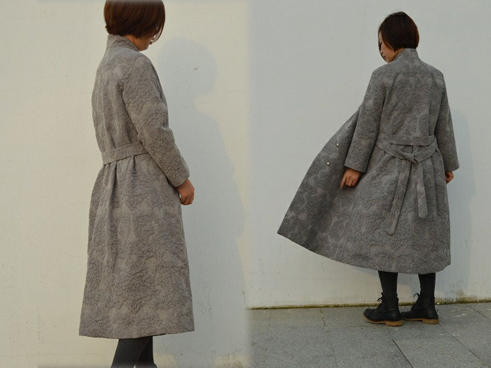 Gray Heavy Weight Linen Cotton Blend Trench Coat co0212 507