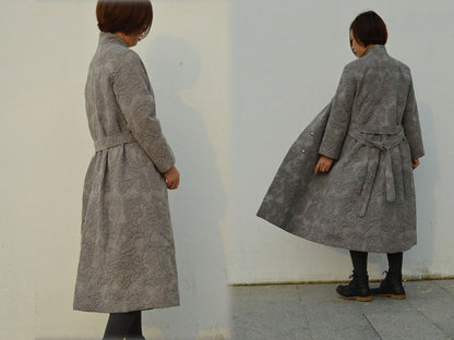 Gray Heavy Weight Linen Cotton Blend Trench Coat co0212 507