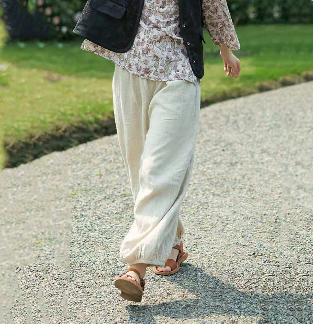 edoa Flax Linen Elasticated Waist Lantern Pants