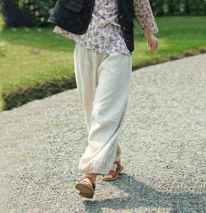 edoa Flax Linen Elasticated Waist Lantern Pants