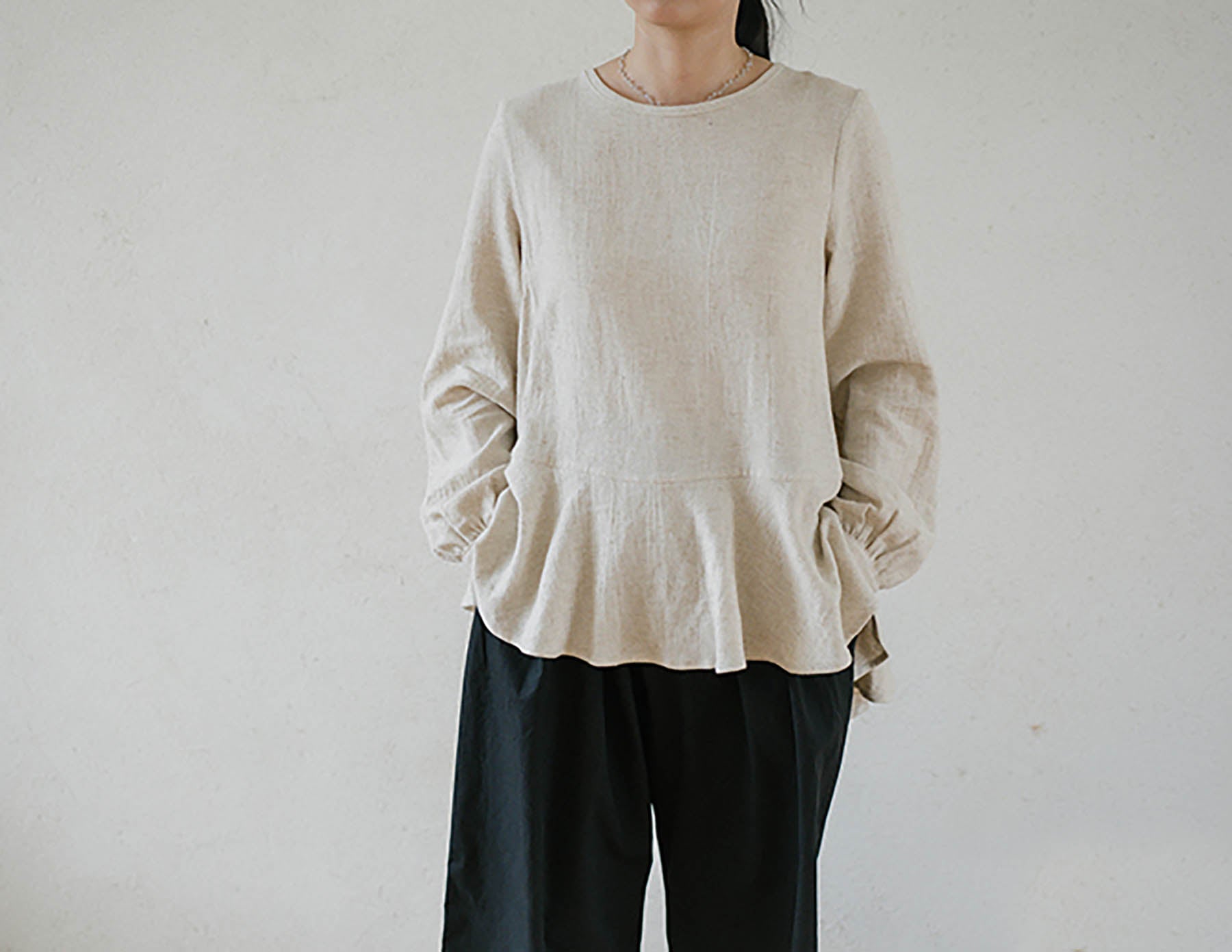 EDOA Romantic Ruffle Flax Linen Blouse