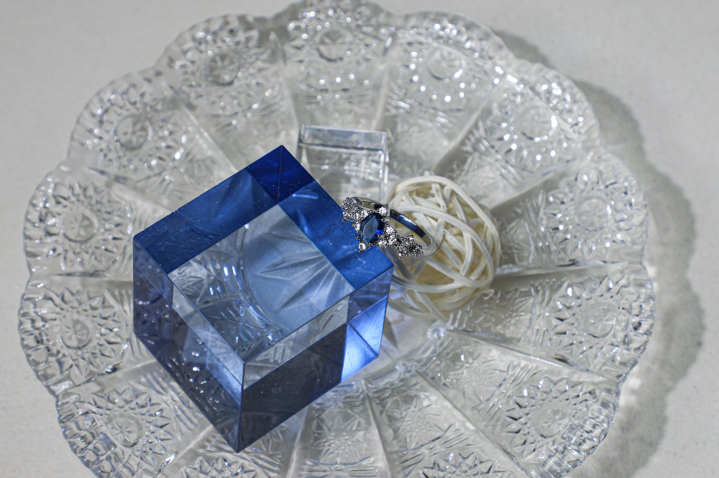 edoa Pave Diamond Oval Sapphire Silver Ring