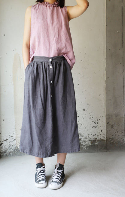 edoa Pleated Linen Midi Skirt