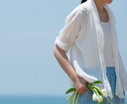 edoa Thin Ramie Gather Blouse