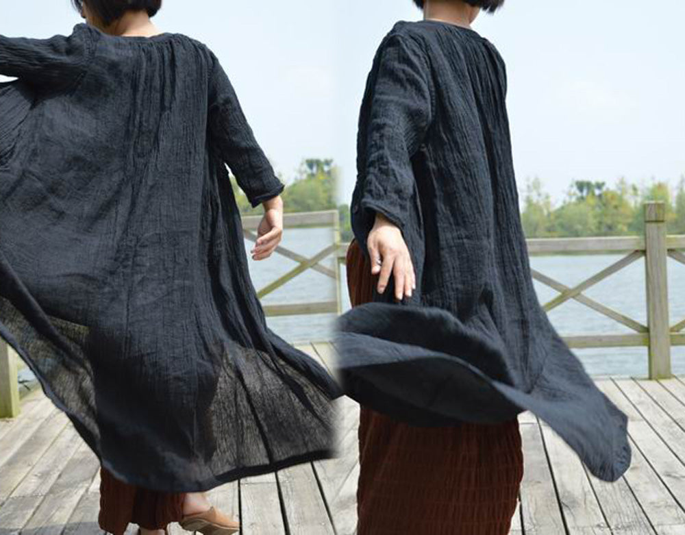 edoa Hand Embroidered Crinkled Linen Coat