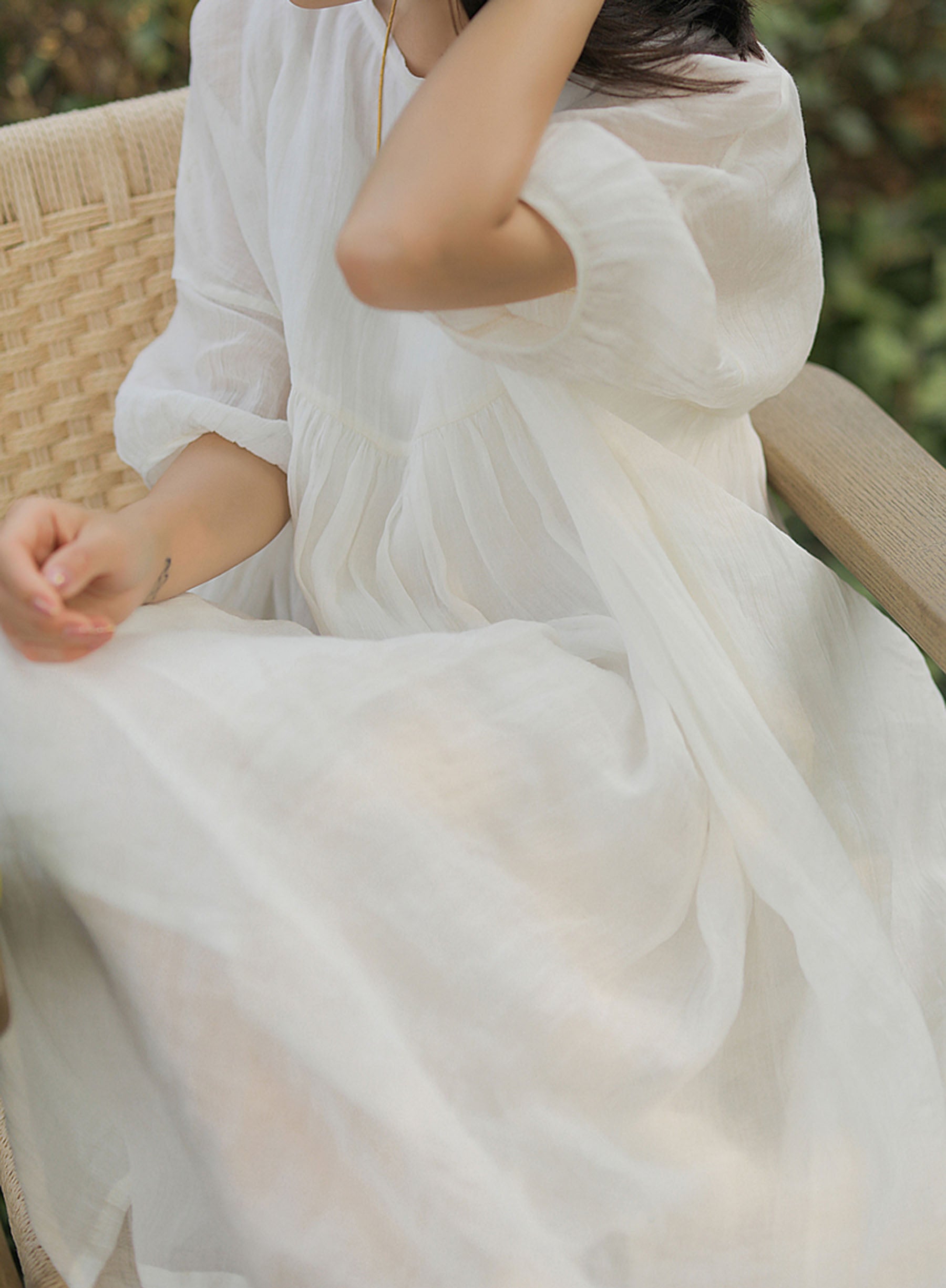 edoa High Counted Crinkled Ramie Dress 