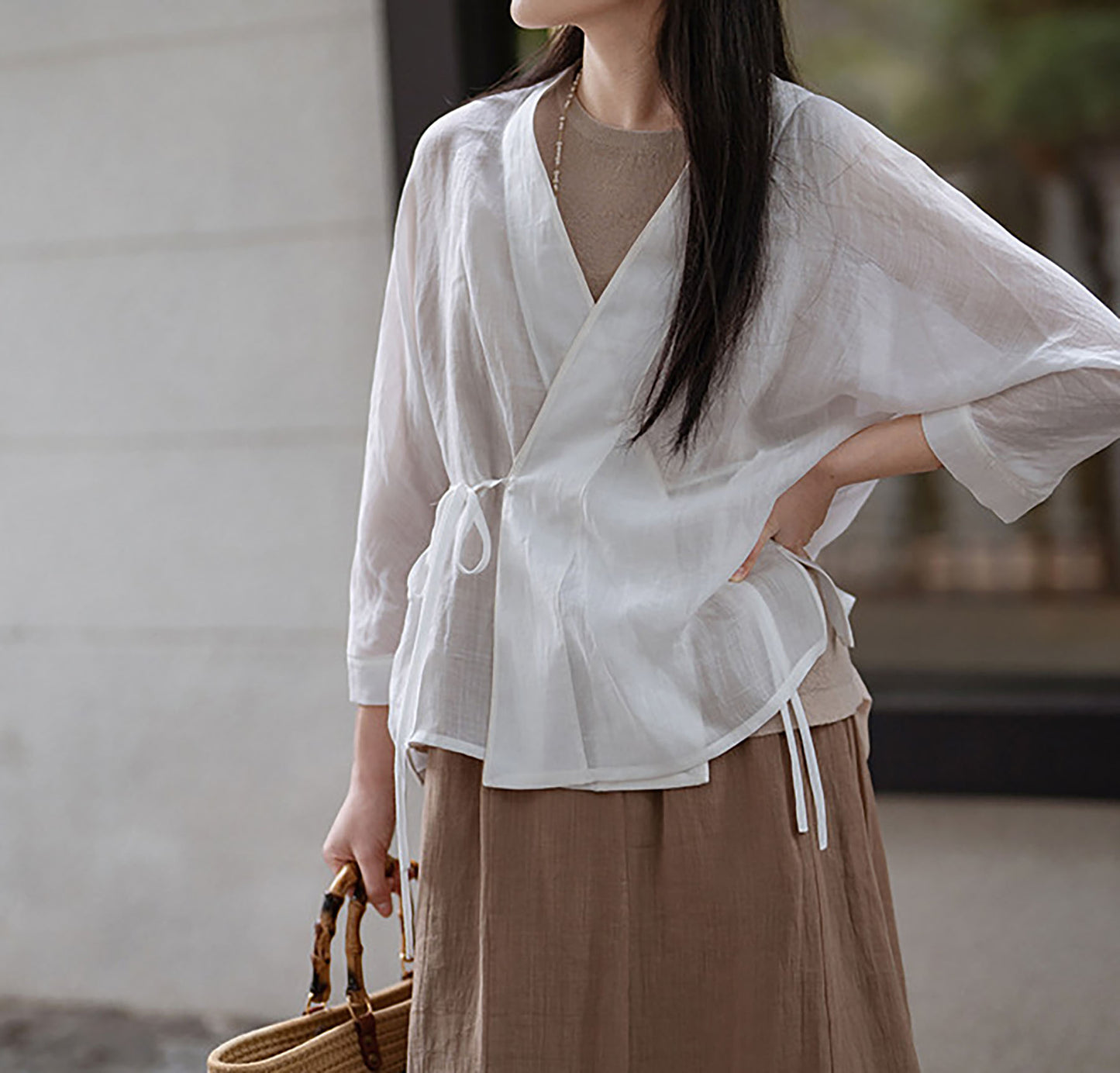 edoa White Gauzy Ramie Hanfu Jacket 