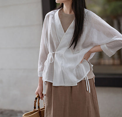 edoa White Gauzy Ramie Hanfu Jacket 