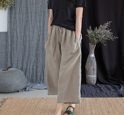 edoa Yarn Dyed French Linen Wide Pants