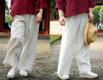 edoa Flax Linen Wide Leg Pants
