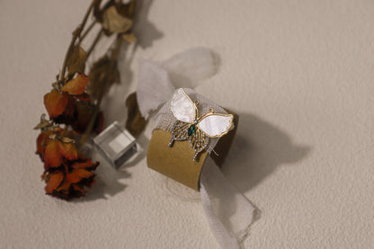edoa Butterfly Mother of Pearl Emerald Brooch