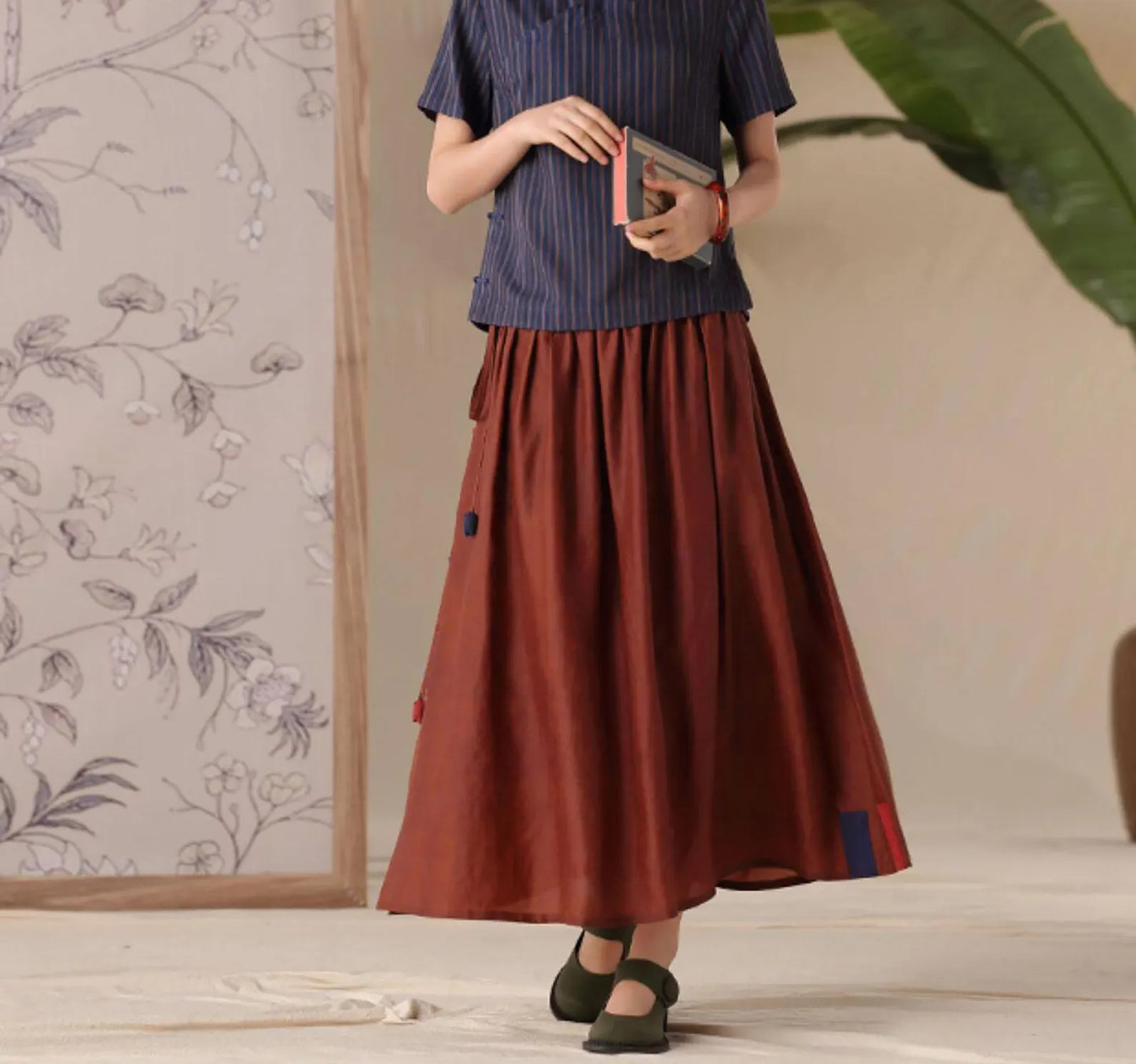 edoa Cracked Mud Silk Patchwork Maxi Skirt