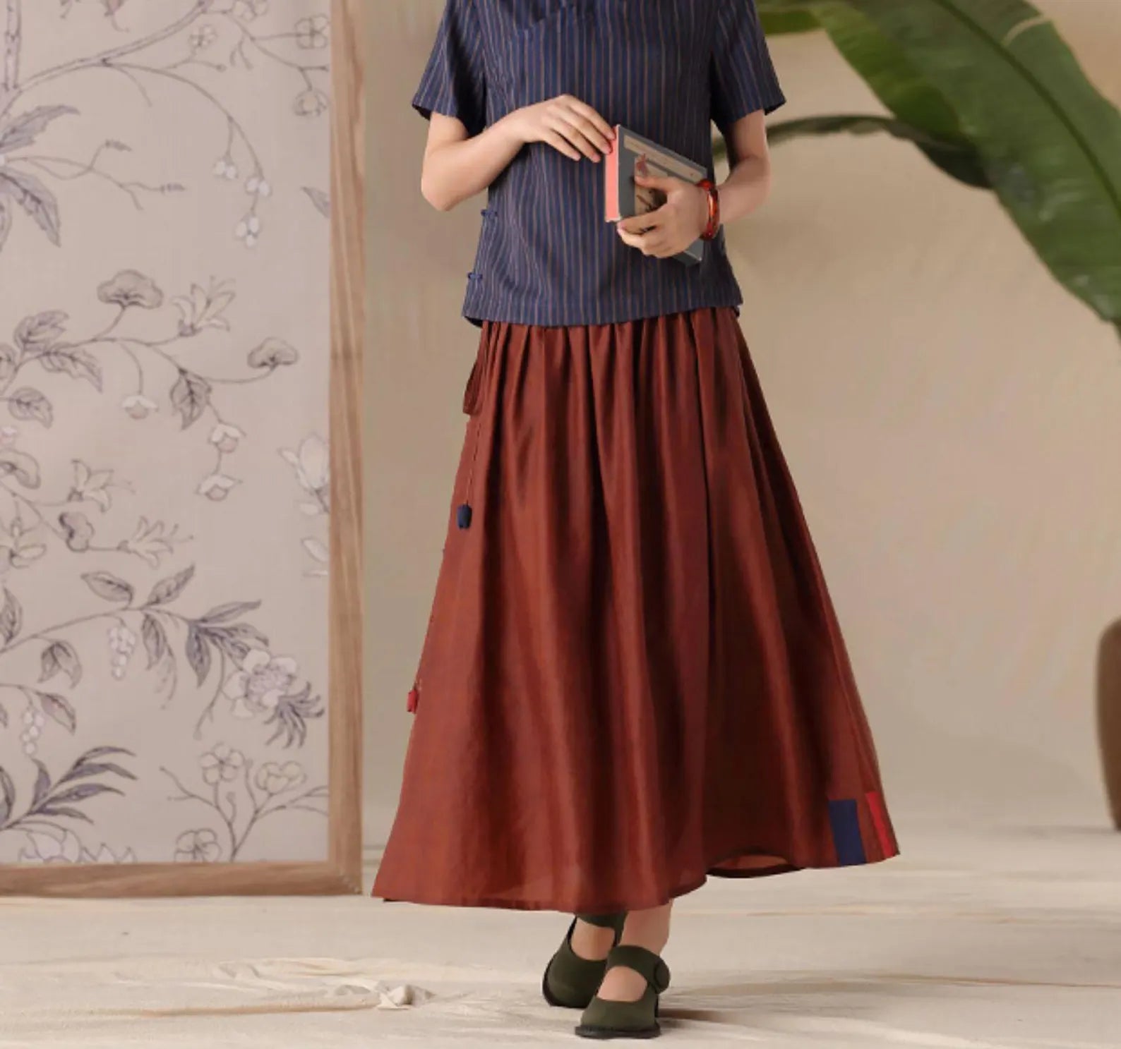 edoa Cracked Mud Silk Patchwork Maxi Skirt