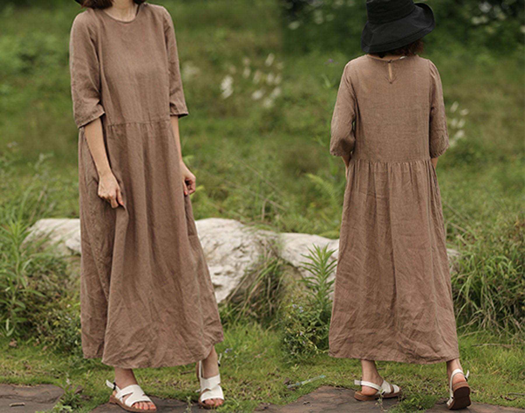 edoa Loose Linen Long Dress