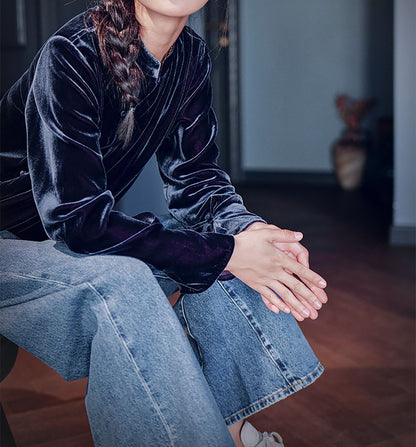edoa Silk Velvet Chinese Blouse