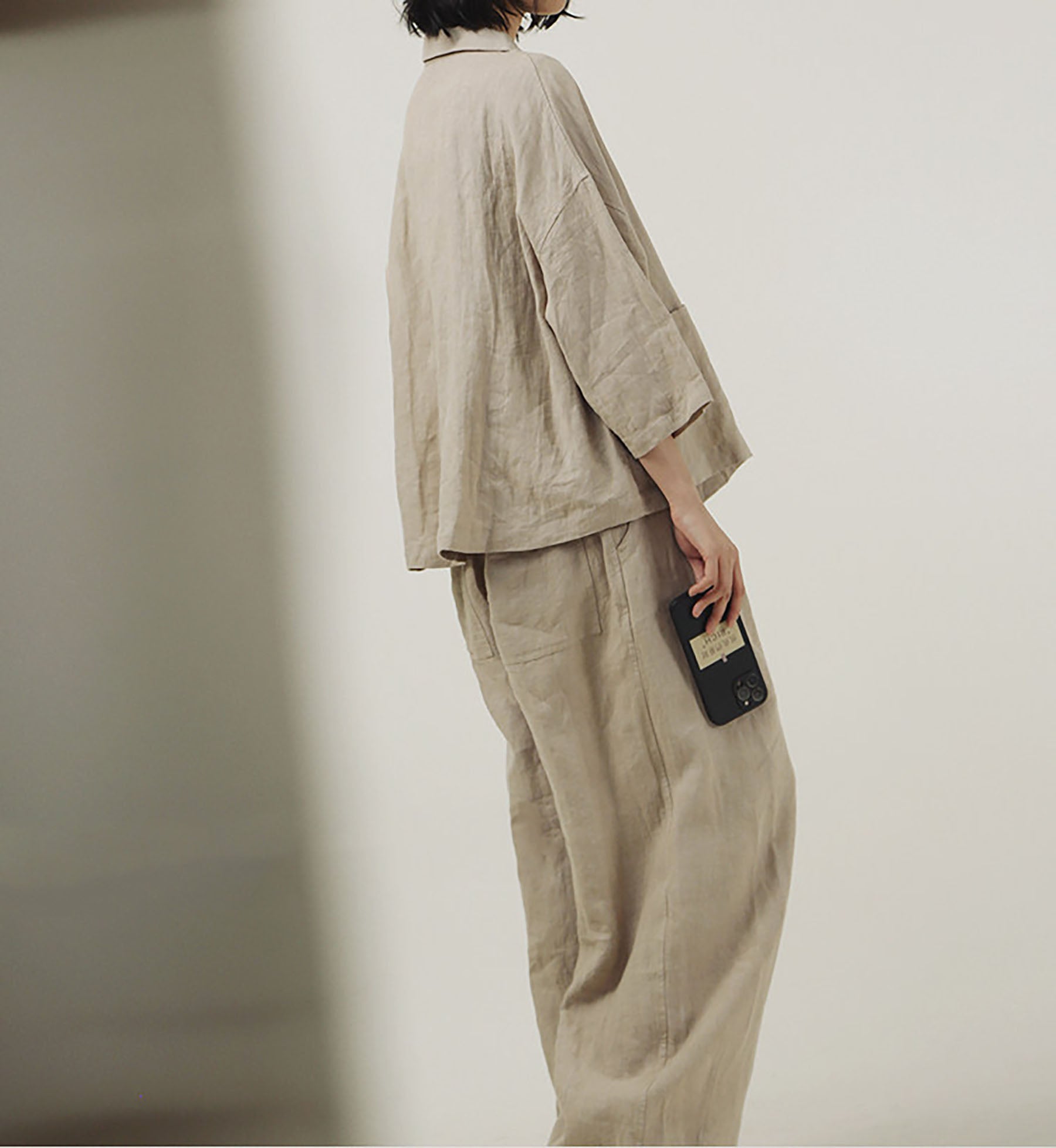 edoa Spring Loose Linen Short Jacket