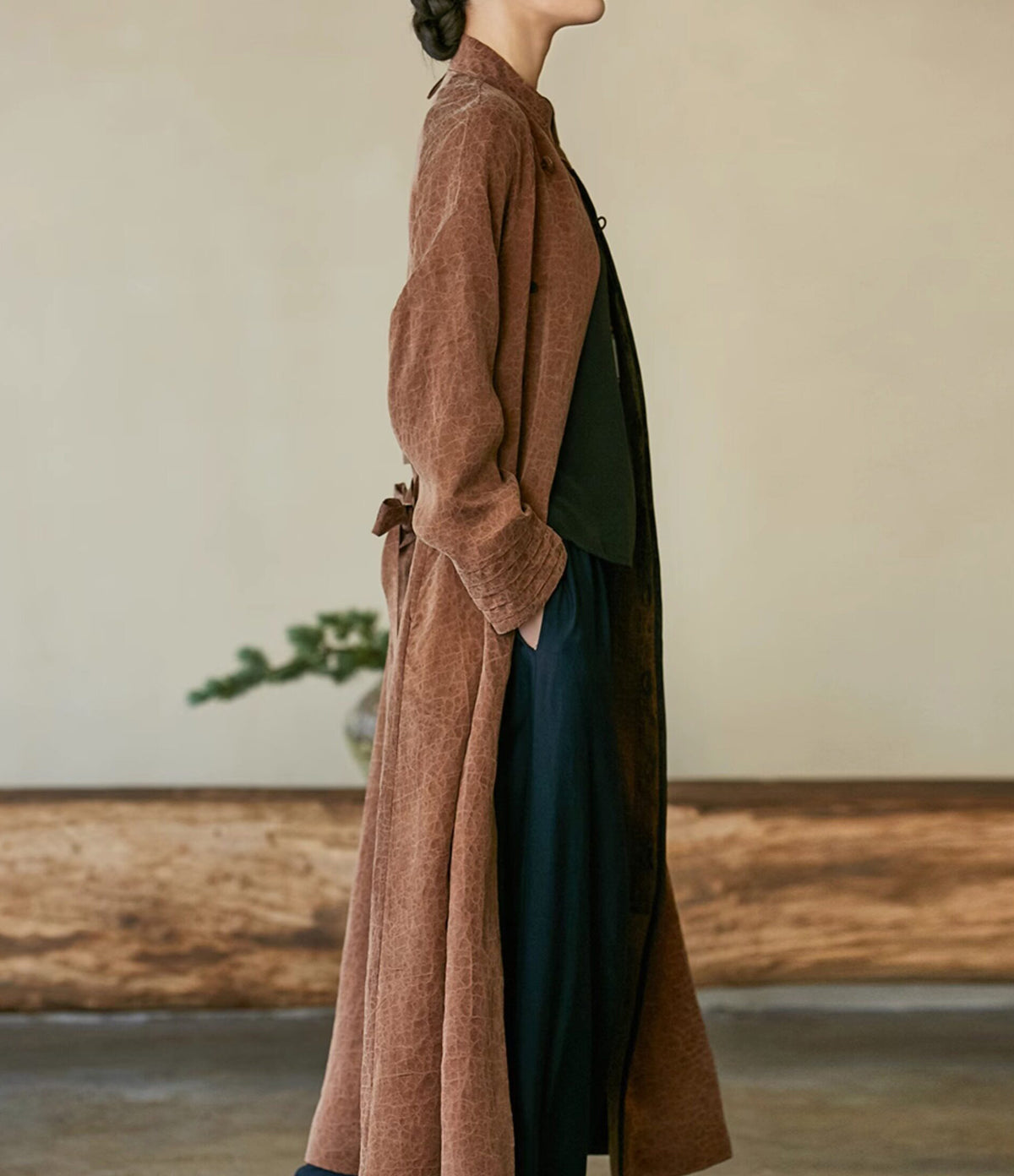 edoa Cracked Mud Silk Charmeuse Cheongsam Coat