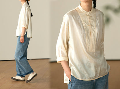 edoa Dupioni Tussah Silk Chinese Blouse