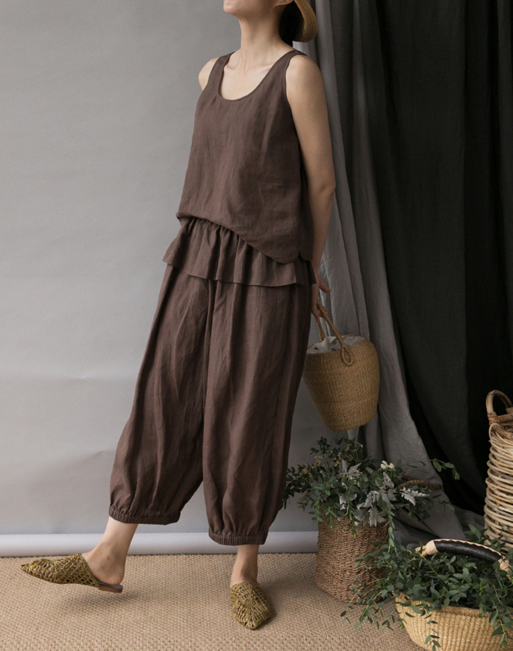 edoa Thin Ramie Lattern Pants