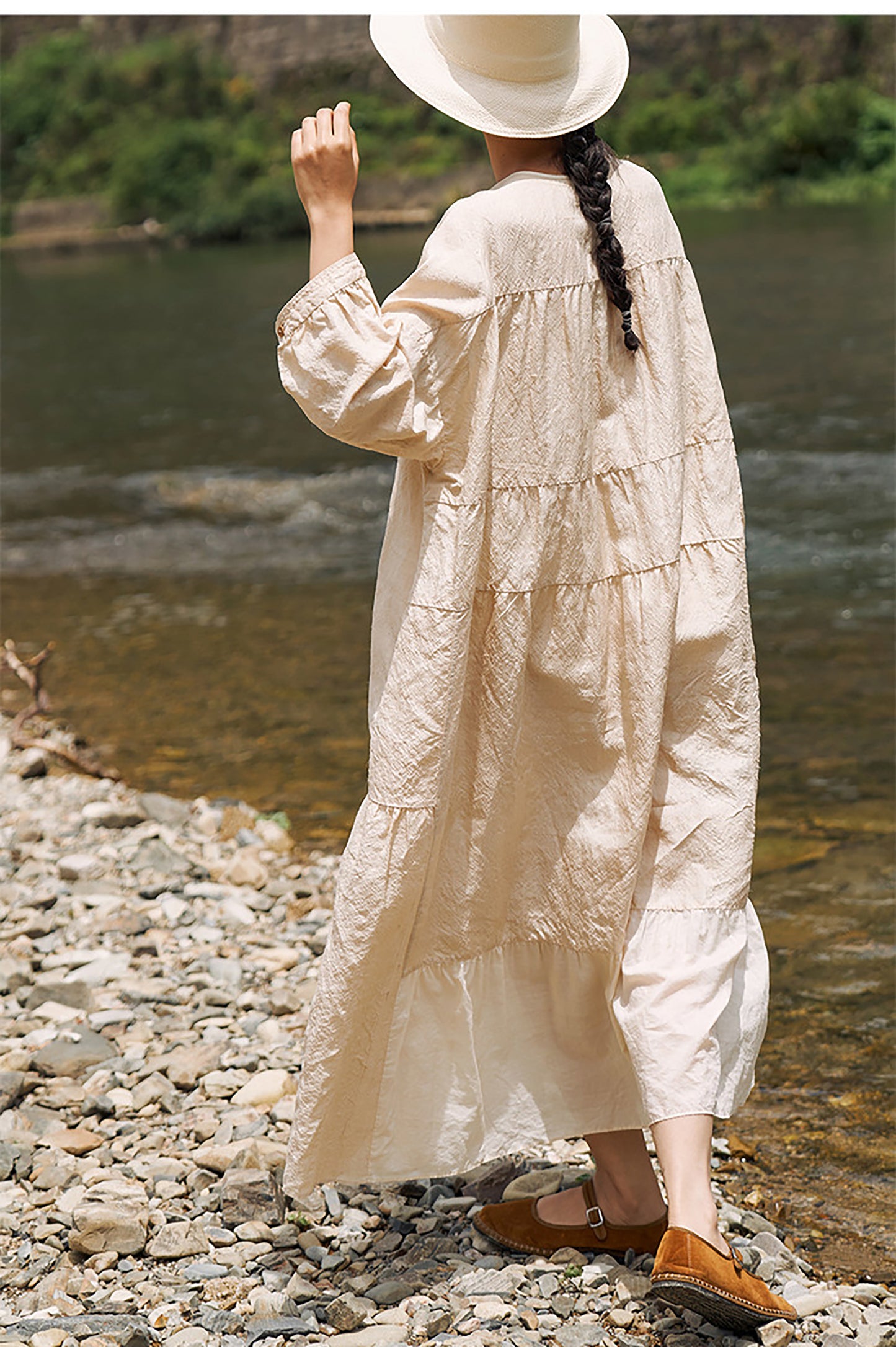 edoa Super Loose Fitting Tussah Silk Patchwork Tunic Dress