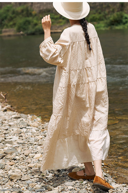 edoa Super Loose Fitting Tussah Silk Patchwork Tunic Dress