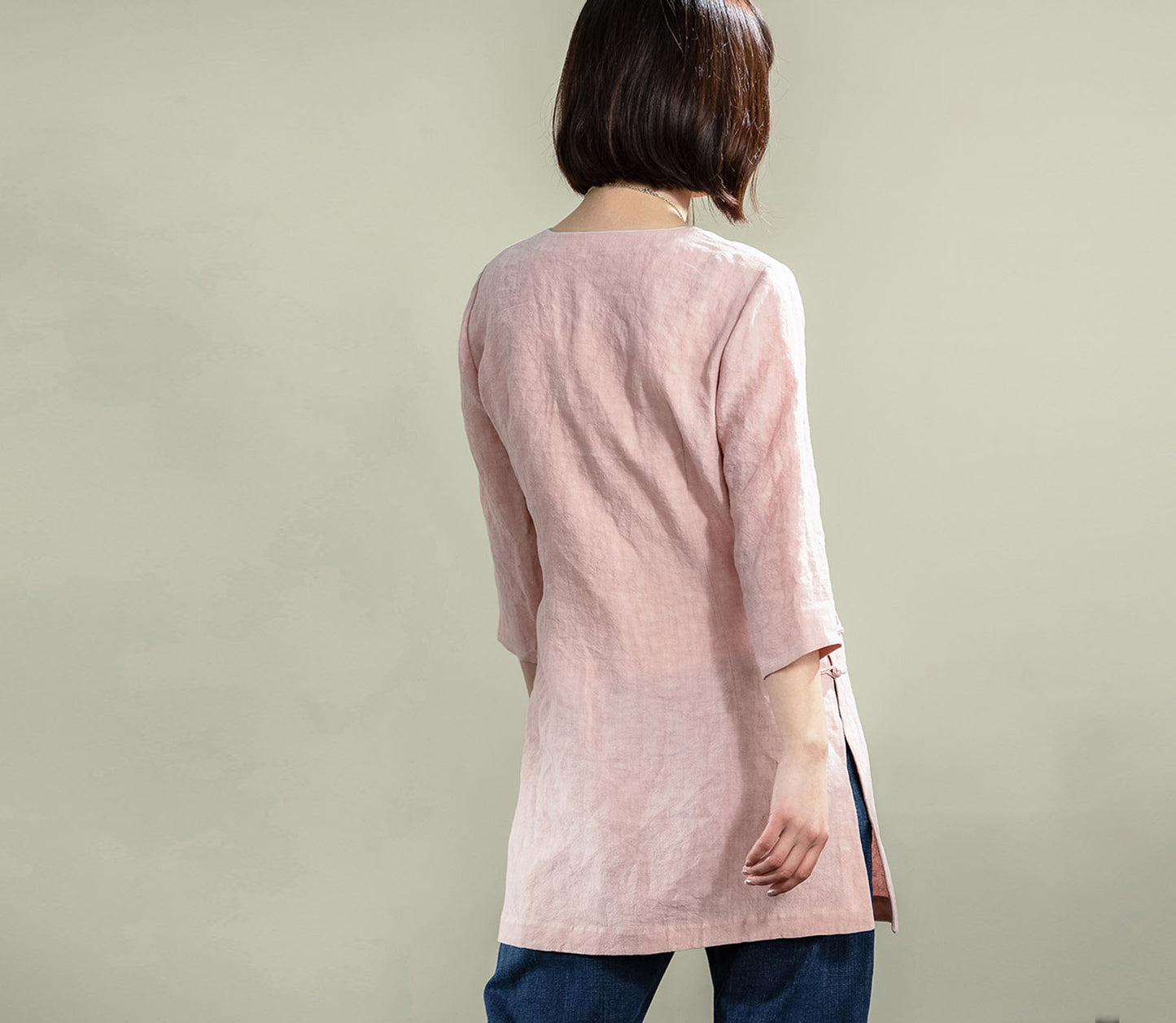 edoa Washed French Linen Qipao Top 