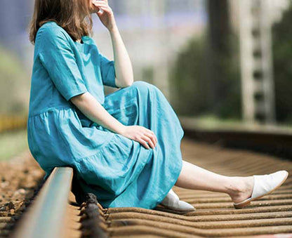 edoa Blue Summer Linen Dress