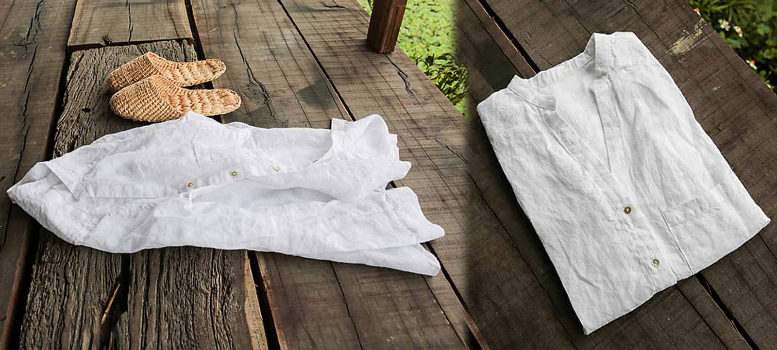 edoa Button Down White Linen Shirt