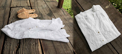 edoa Button Down White Linen Shirt