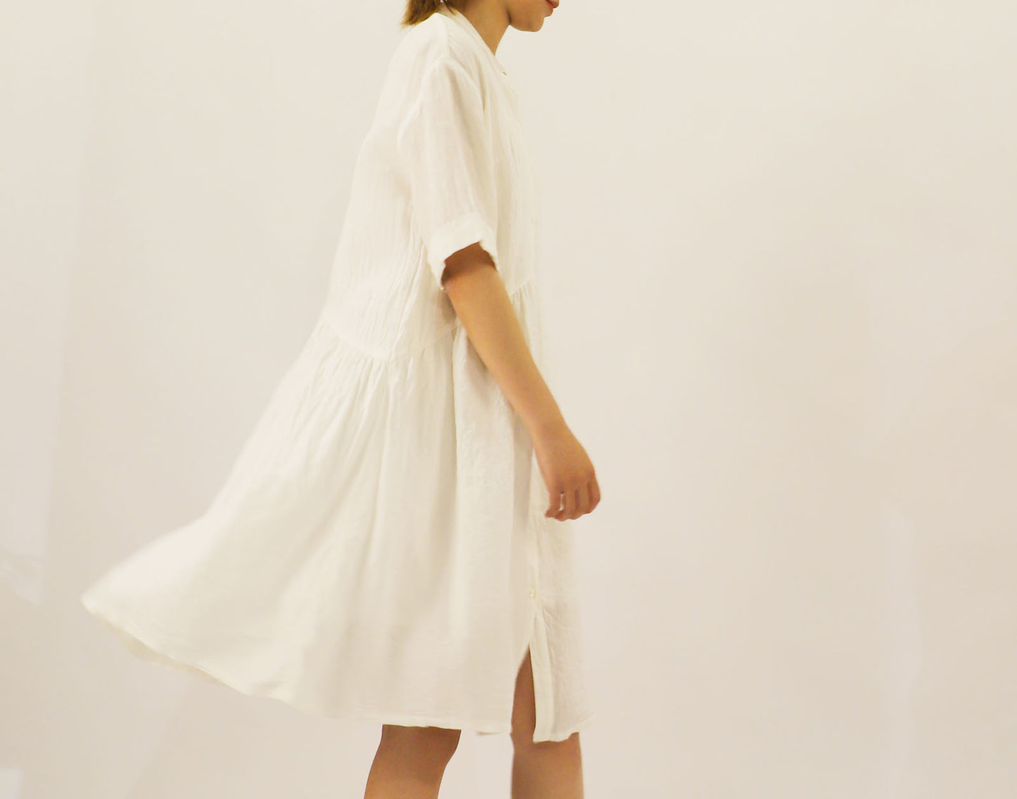 edoa Stand Collar Washed Linen Shirt Dress