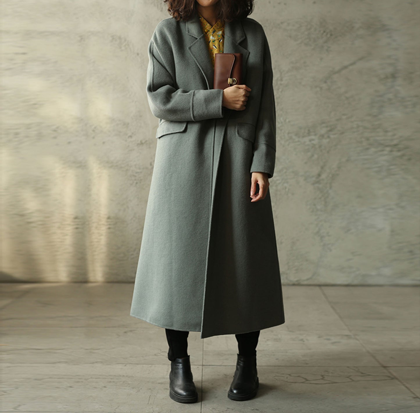 edoa Minimalist Double-faced Wool Cashmere Maxi Coat 