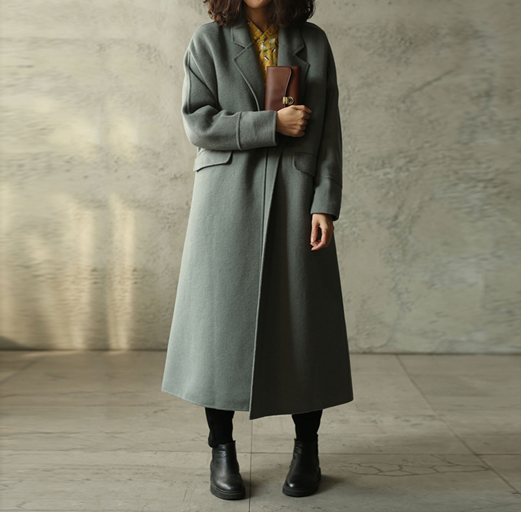 edoa Minimalist Double-faced Wool Cashmere Maxi Coat 