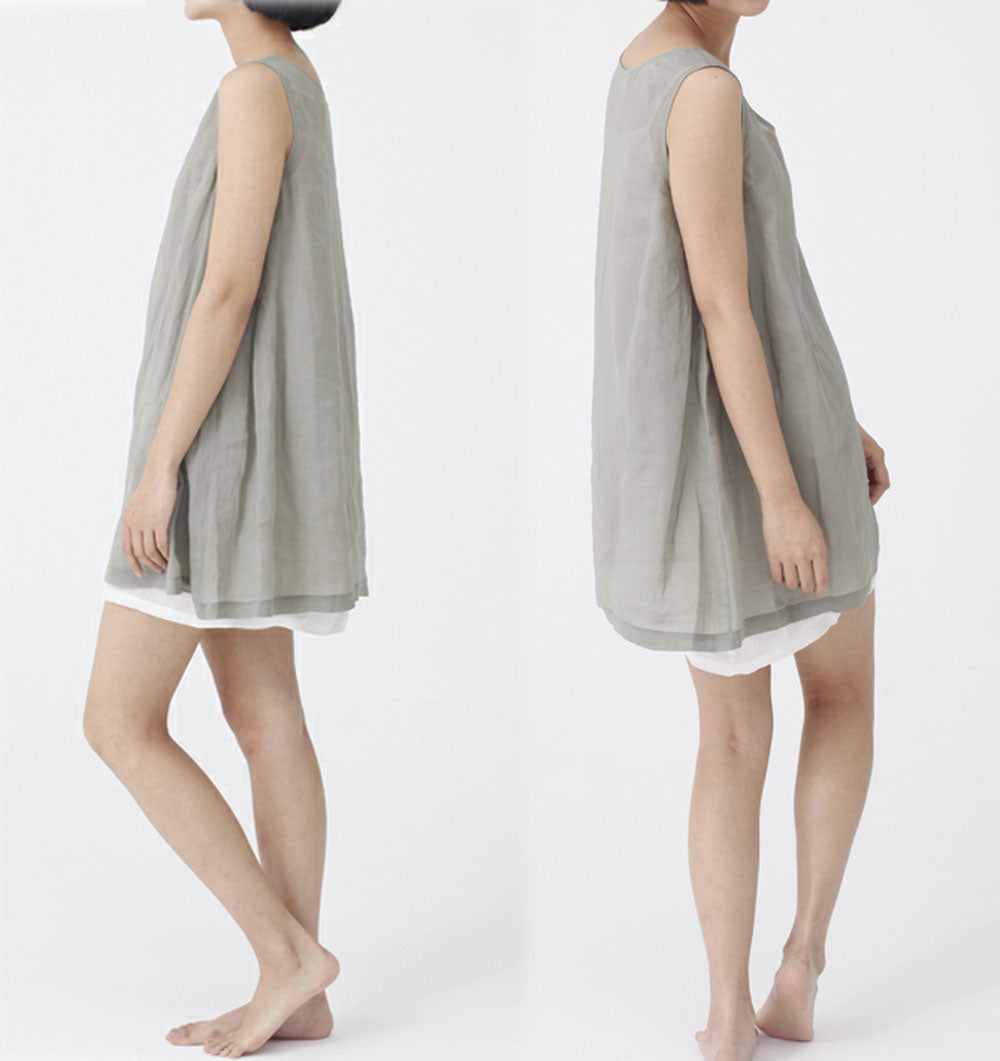 edoa Thin Ramie Trapeze Tank Top with Box Pleated Underarm