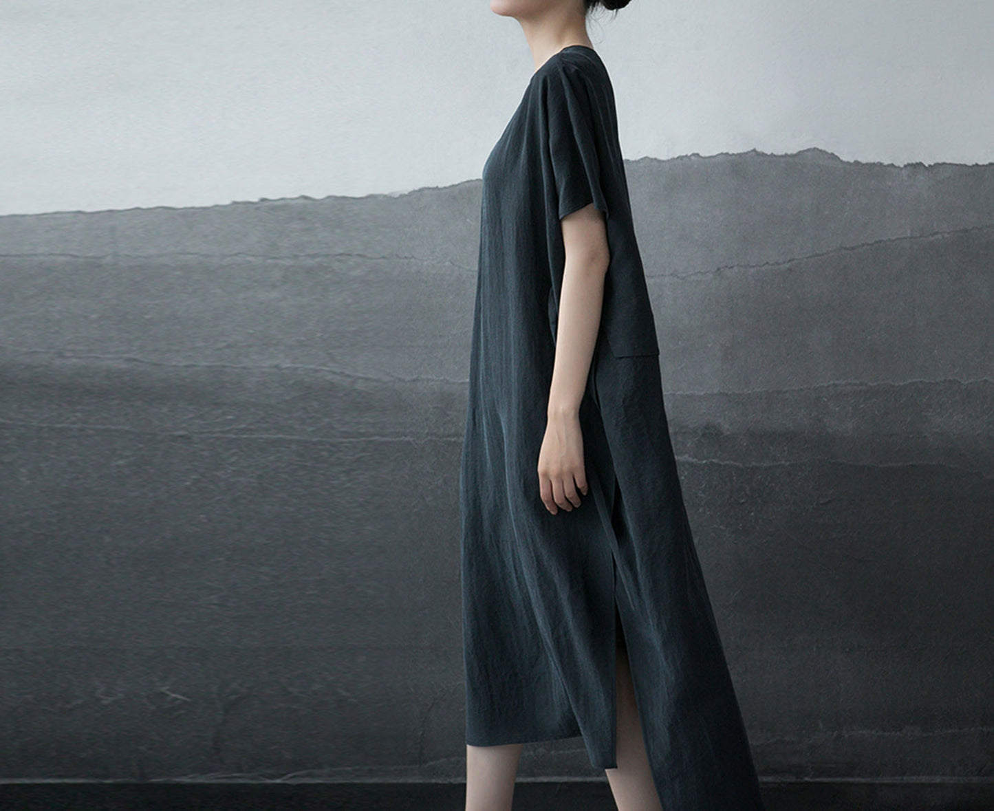 edoa Cracked Mud Silk Mock Two-piece Dress